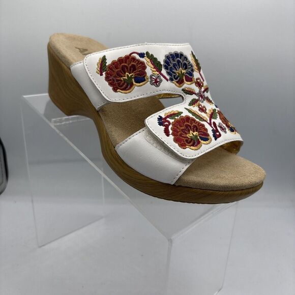 Alegria Lin 600-N White Needles & Pins Embroidered Comfort Sandals EU 37 US 7 - Picture 1 of 12
